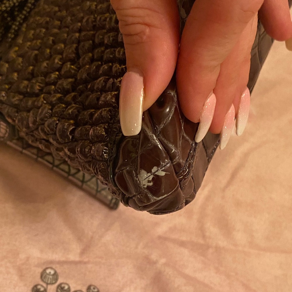 Just Cavalli folding bag in patent faux gray/brown leather with charcoal accents - Picture 7 of 12